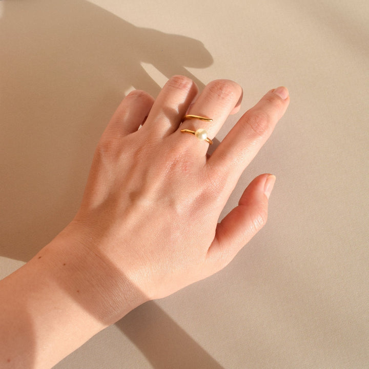 CURVE PEARL - YELLOW GOLD 戒指|masae 日本製 NO.060021 | 預購