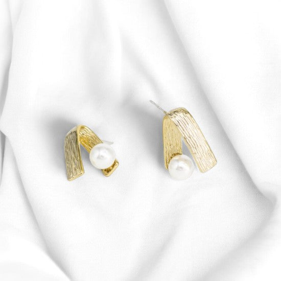 925絲質紋理帶狀珍珠耳環