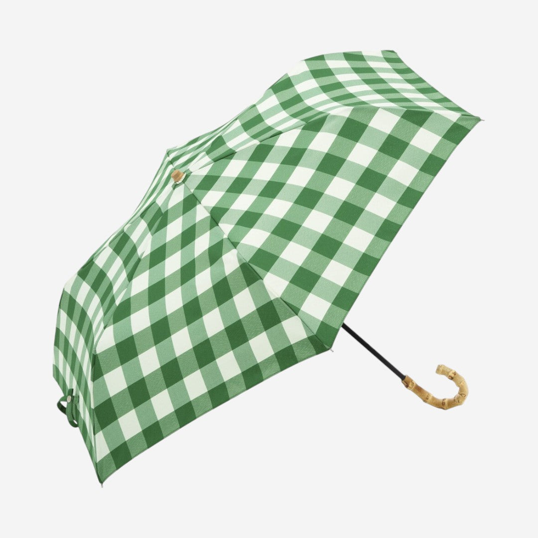 because｜格紋竹製手柄晴雨兼用折疊傘 - 綠