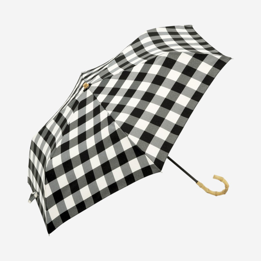because｜格紋竹製手柄晴雨兼用折疊傘 - 黑