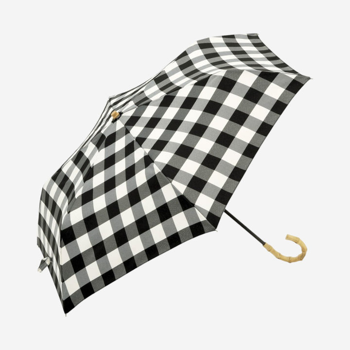 because｜格紋竹製手柄晴雨兼用折疊傘 - 黑