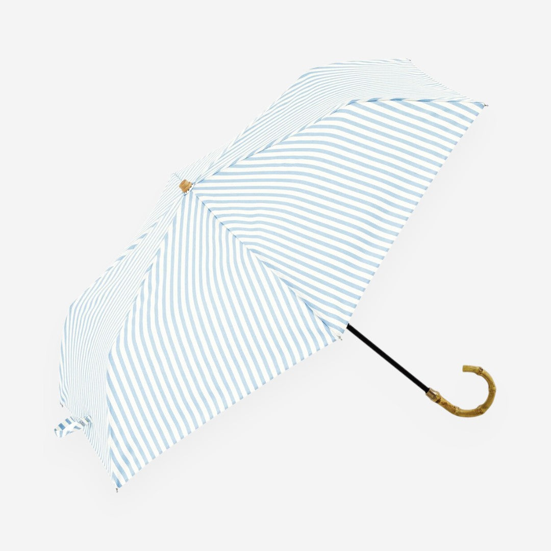 because｜條紋竹製手柄晴雨兼用折疊傘 - 薩克斯藍