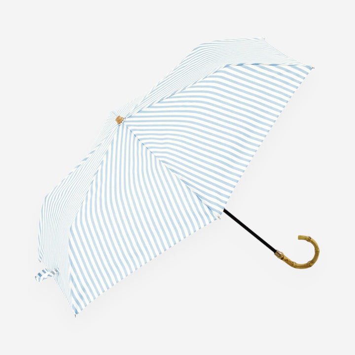 because｜條紋竹製手柄晴雨兼用折疊傘 - 薩克斯藍