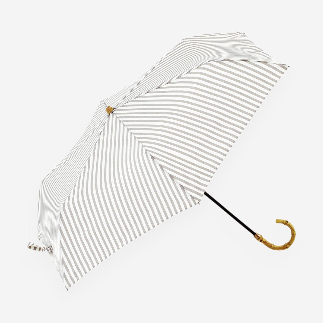 because｜條紋竹製手柄晴雨兼用折疊傘 - 灰