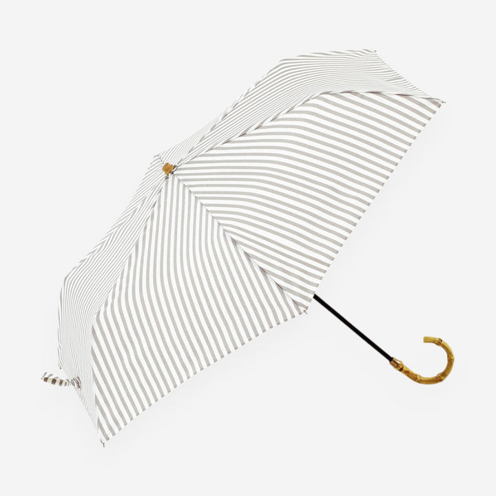 because｜條紋竹製手柄晴雨兼用折疊傘 - 灰