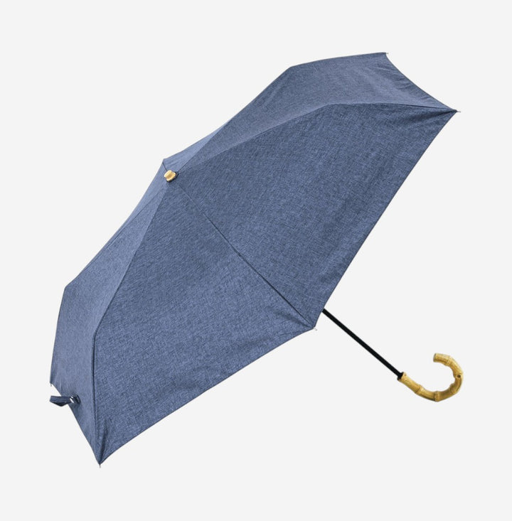 because｜亞麻印花竹製手柄晴雨兼用折疊傘 - 藍