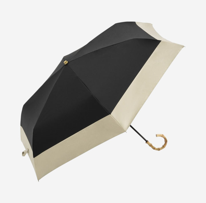 because｜雙色設計竹製手柄晴雨兼用折疊傘 - 黑卡其