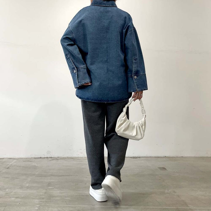簡約寬袖襯衫 - 深藍