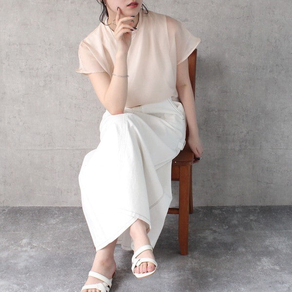輕紗透膚層次感法式袖上衣 - 杏｜classy chic