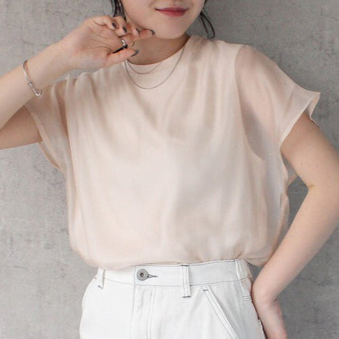 輕紗透膚層次感法式袖上衣 - 杏｜classy chic