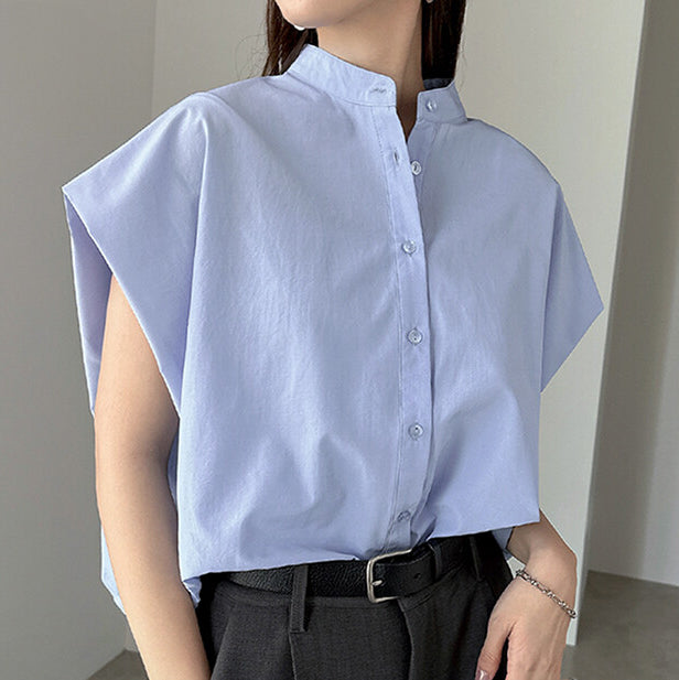 立體袖設計短版抽繩襯衫 - 亮藍｜Alma Design