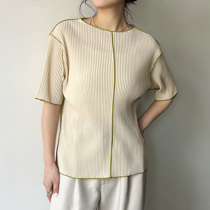 細緻百褶配色上衣 - 杏｜classy chic