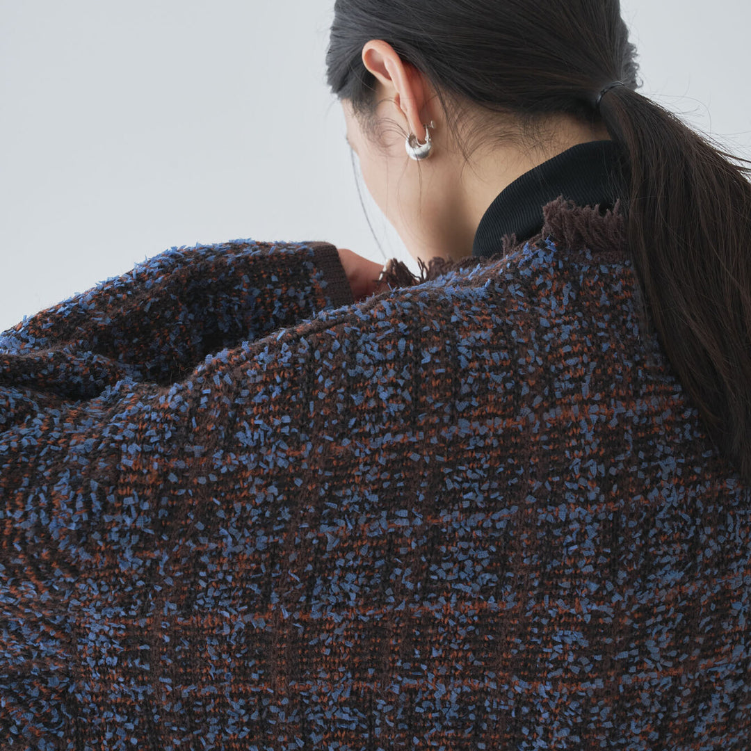 流蘇設計格紋開襟衫 - 深棕｜Audrey and John Wad