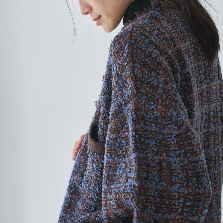 流蘇設計格紋開襟衫 - 深棕｜Audrey and John Wad