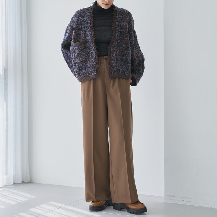 流蘇設計格紋開襟衫 - 深棕｜Audrey and John Wad