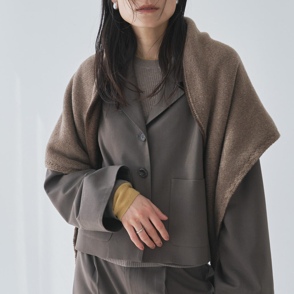 喀什米爾羊毛無縫三角披肩 - 棕｜Audrey and John Wad 日本製