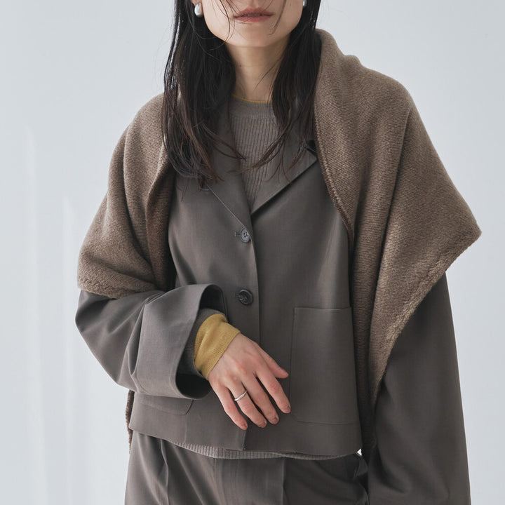 喀什米爾羊毛無縫三角披肩 - 棕｜Audrey and John Wad 日本製