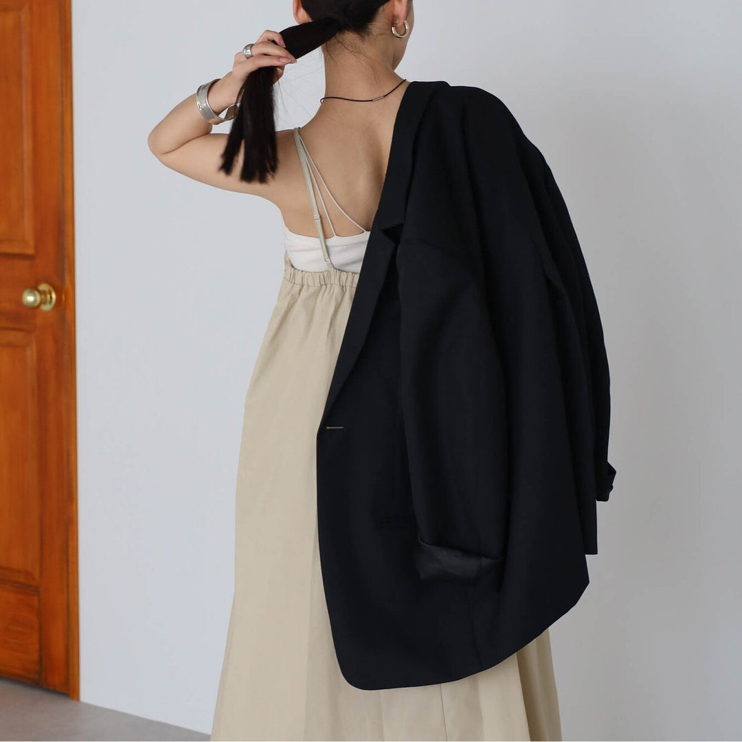 優雅飄逸棉質吊帶洋裝 - 淺米｜classy chic