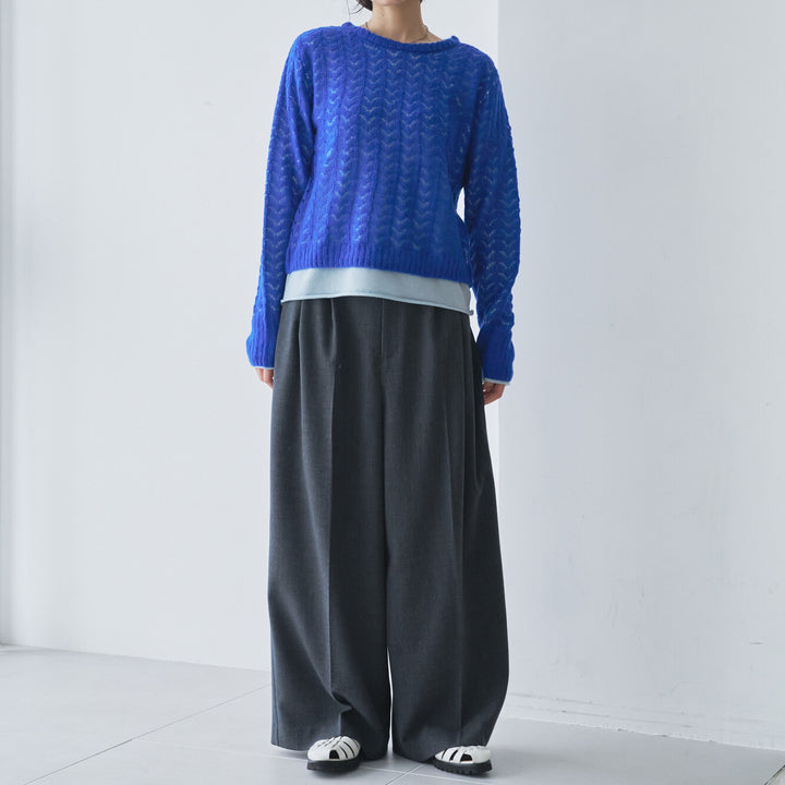 鏤空紋理層次針織上衣 - 藍｜Audrey and John Wad