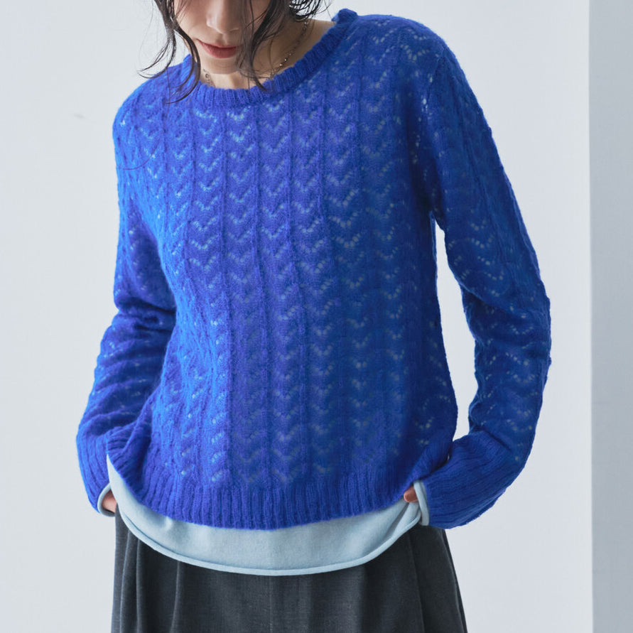 鏤空紋理層次針織上衣 - 藍｜Audrey and John Wad