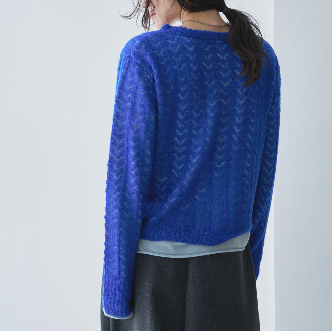 鏤空紋理層次針織上衣 - 藍｜Audrey and John Wad