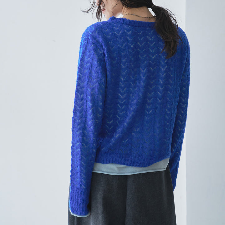 鏤空紋理層次針織上衣 - 藍｜Audrey and John Wad