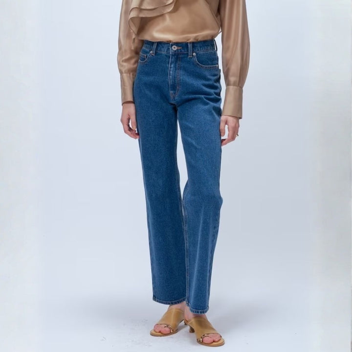 簡約彈性單寧喇叭褲 - 淺藍｜cloenc