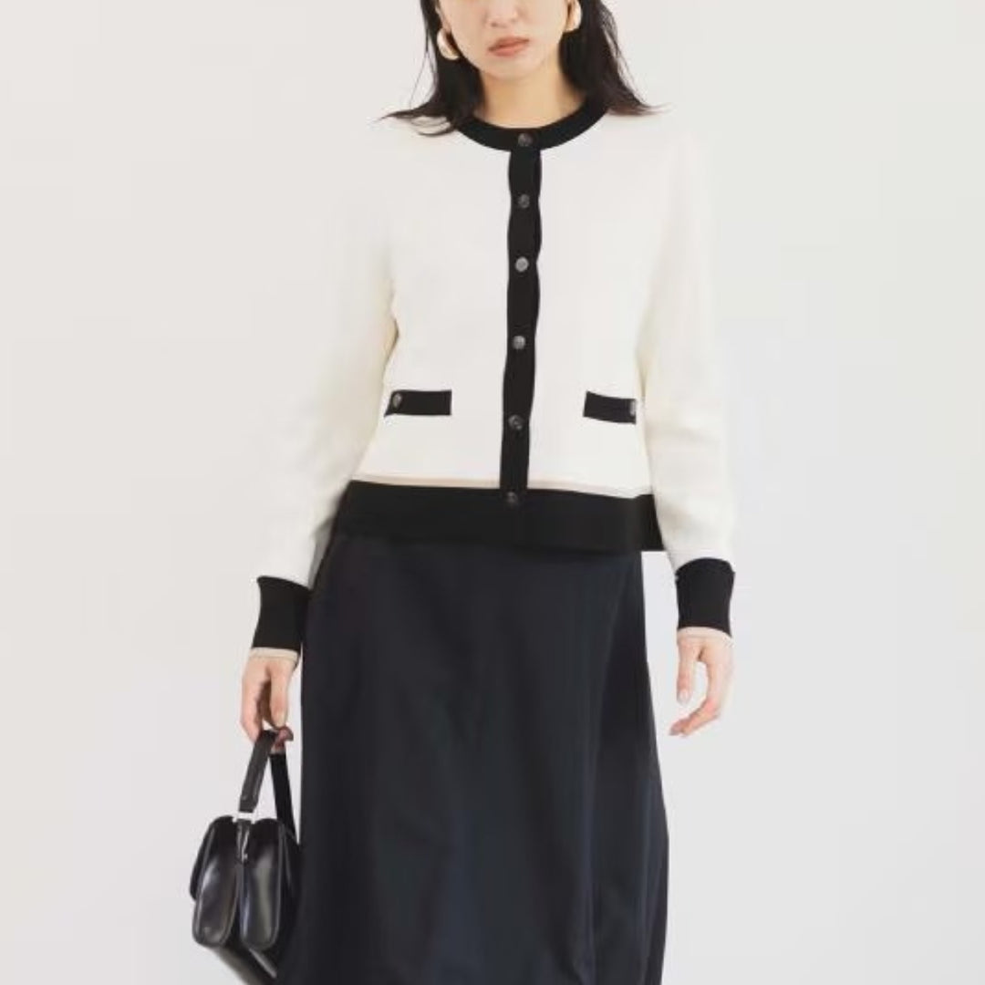 羊毛米蘭羅紋開襟衫 - 米白｜UNTITLED