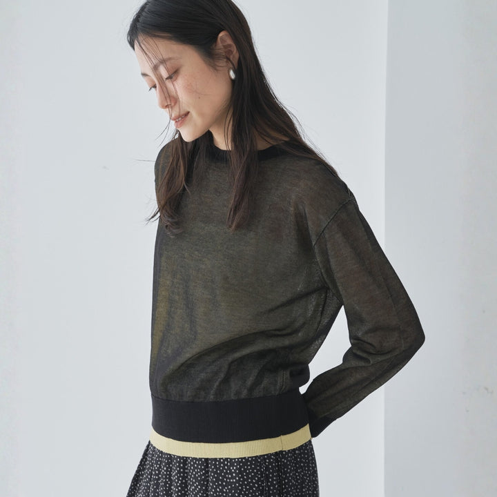 層次拼色微透膚針織上衣 - 黑｜Audrey and John Wad