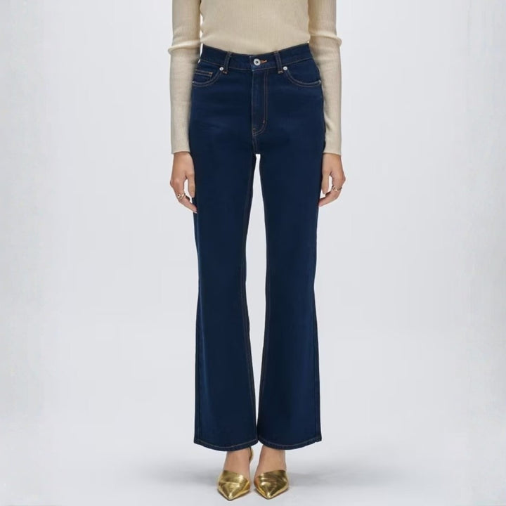 簡約彈性單寧喇叭褲 - 深藍｜cloenc