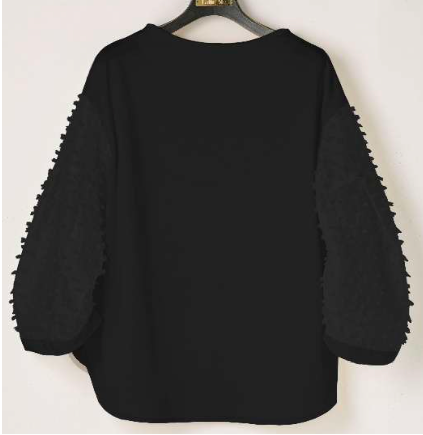 立體提花袖拼接上衣 - 黑｜Lallia Mu 日本製