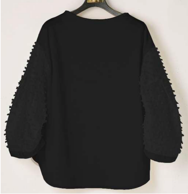 立體提花袖拼接上衣 - 黑｜Lallia Mu 日本製