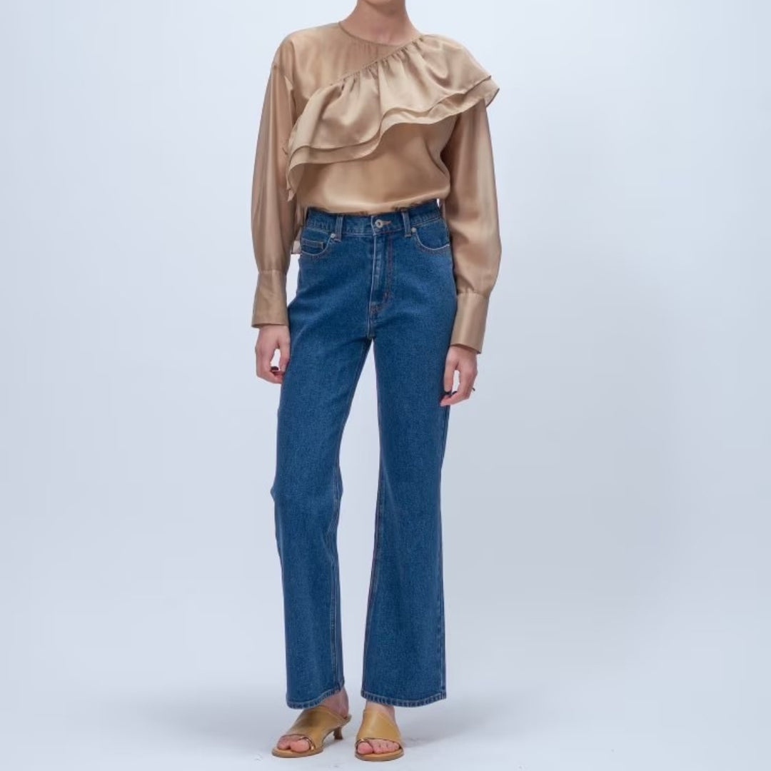 簡約彈性單寧喇叭褲 - 淺藍｜cloenc