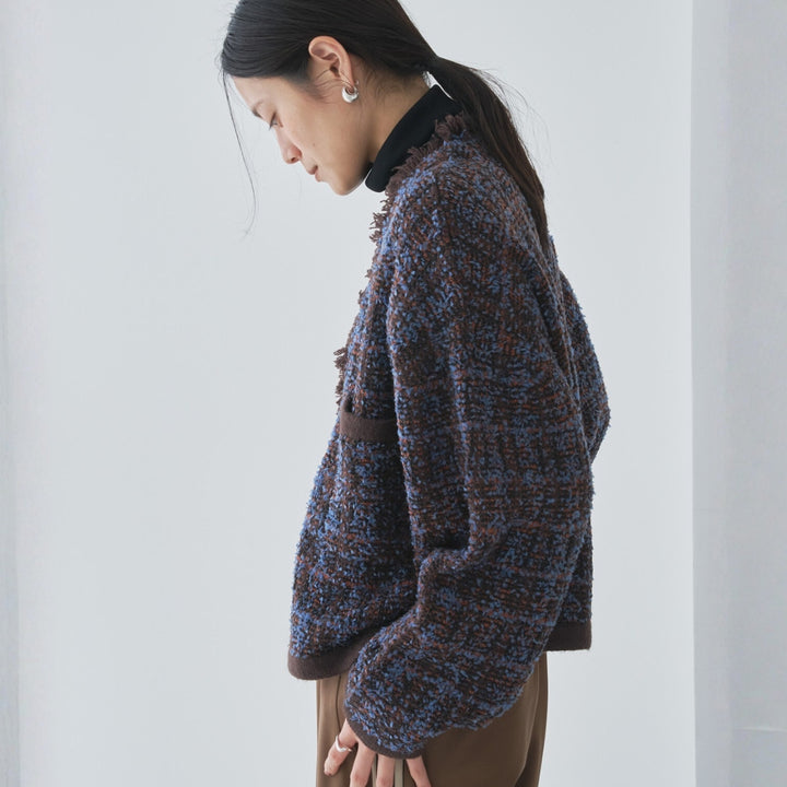 流蘇設計格紋開襟衫 - 深棕｜Audrey and John Wad