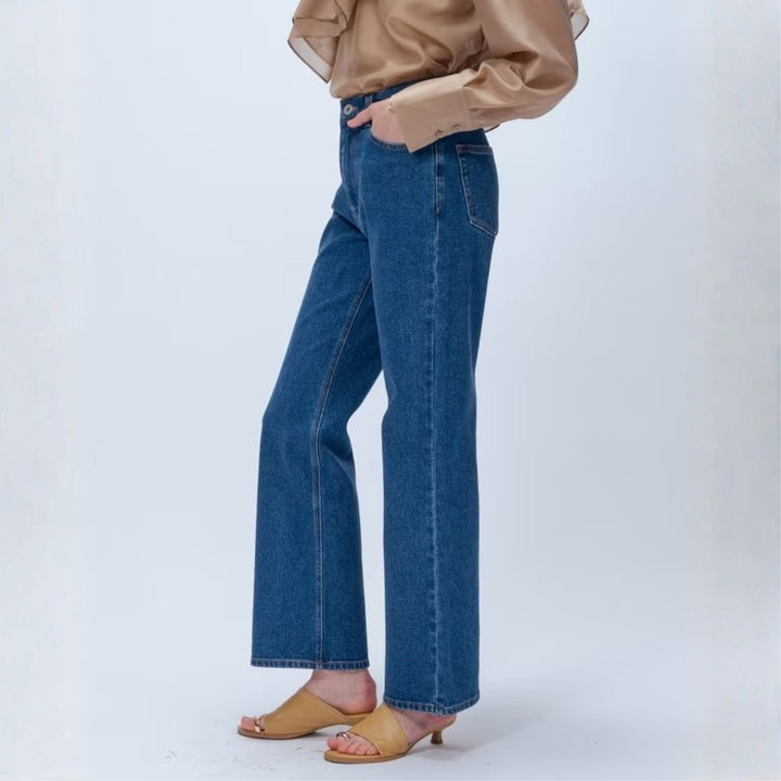 簡約彈性單寧喇叭褲 - 淺藍｜cloenc