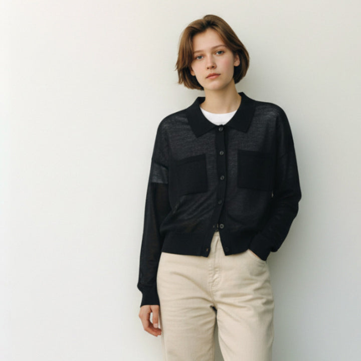 雙口袋針織外套 - 深藍｜Mylanka