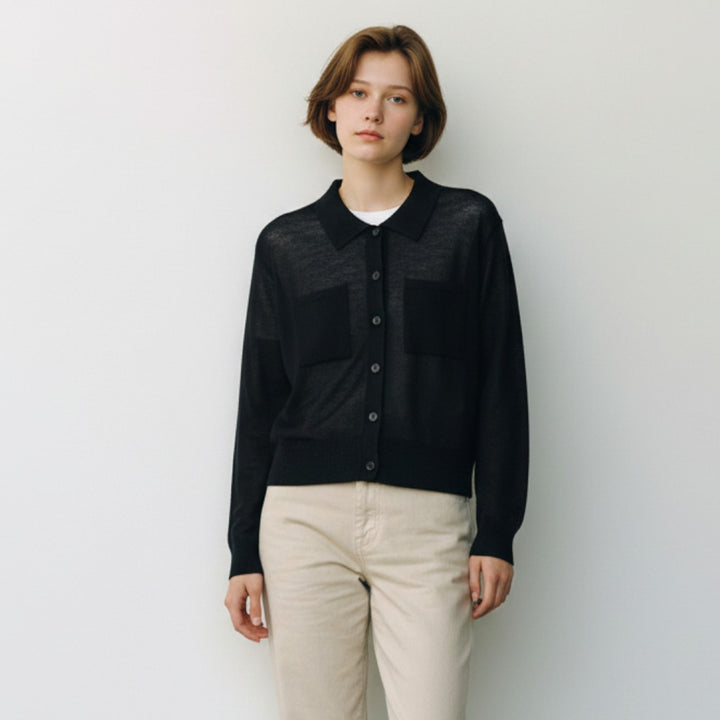 雙口袋針織外套 - 深藍｜Mylanka