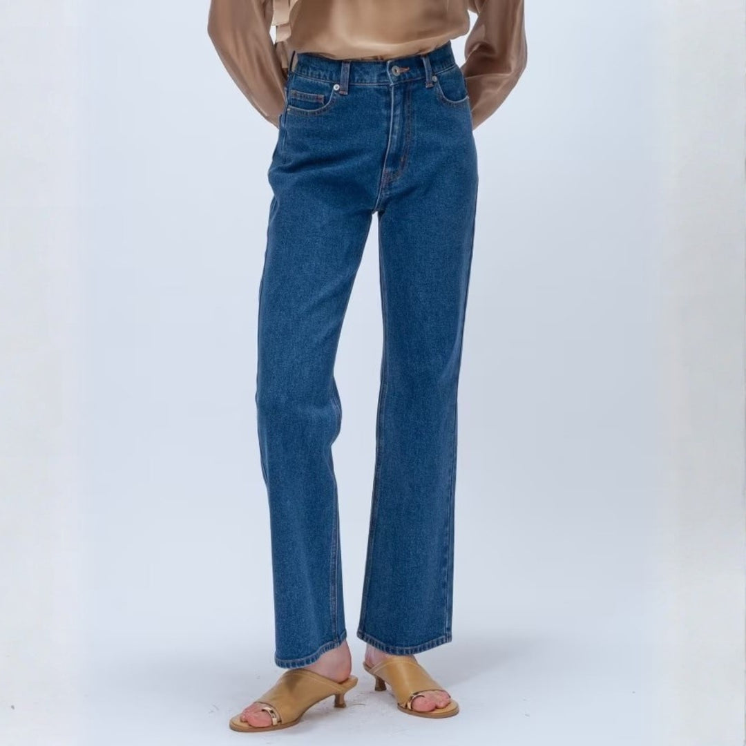 簡約彈性單寧喇叭褲 - 淺藍｜cloenc