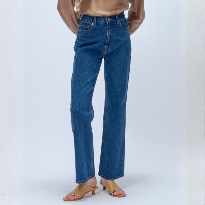 簡約彈性單寧喇叭褲 - 淺藍｜cloenc