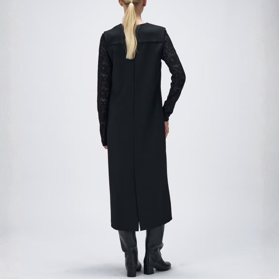 金屬飾條V領無袖連身裙 - 黑｜cloenc