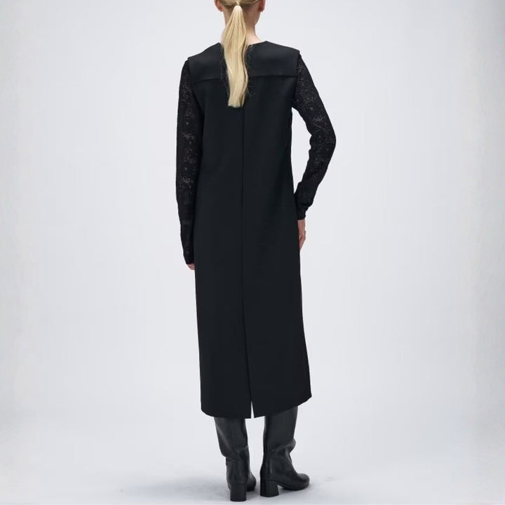 金屬飾條V領無袖連身裙 - 黑｜cloenc