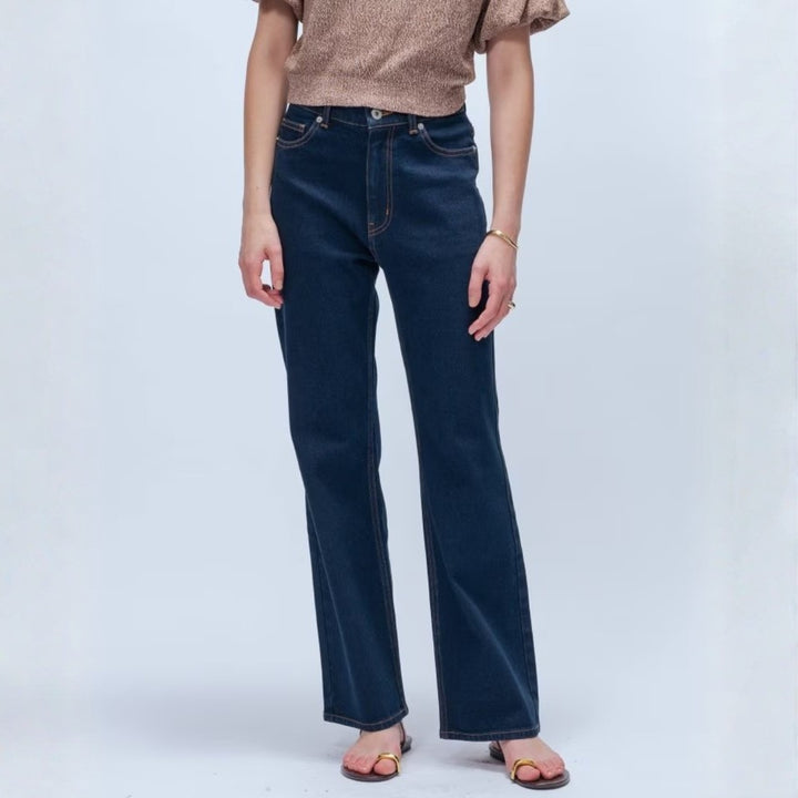 簡約彈性單寧喇叭褲 - 深藍｜cloenc