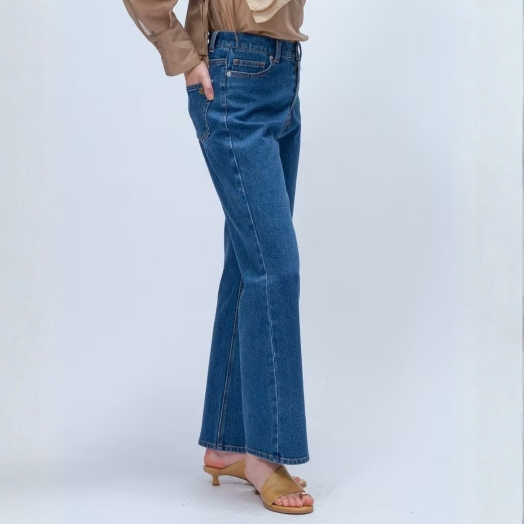 簡約彈性單寧喇叭褲 - 淺藍｜cloenc