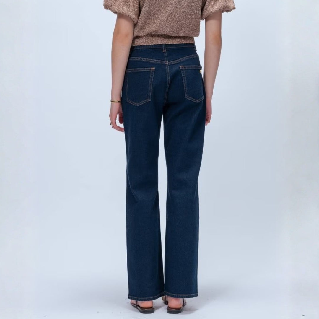 簡約彈性單寧喇叭褲 - 深藍｜cloenc