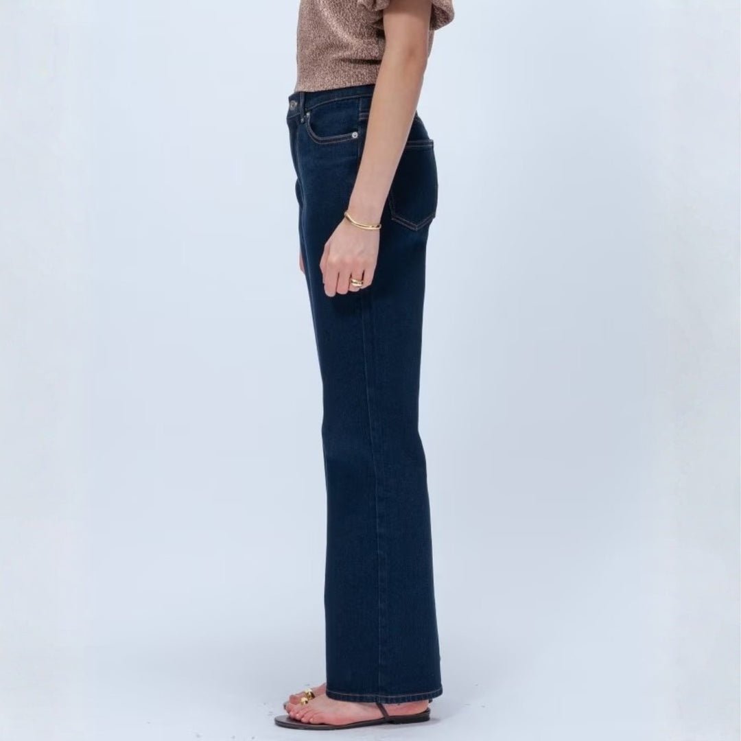 簡約彈性單寧喇叭褲 - 深藍｜cloenc