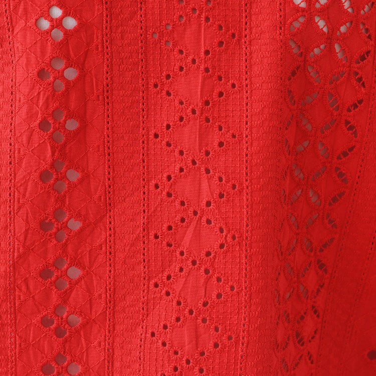 斜領刺繡蕾絲上衣 - 紅｜INDIVI