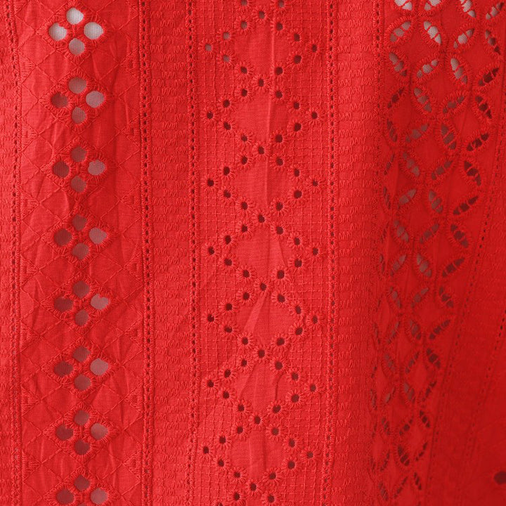斜領刺繡蕾絲上衣 - 紅｜INDIVI