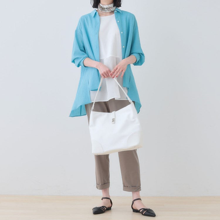 透膚荷葉下襬無袖上衣 - 白｜INDIVI 日本製
