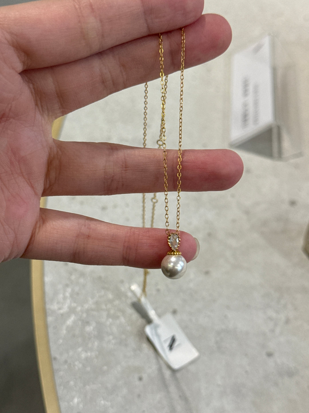 小鑽珍珠項鍊-金