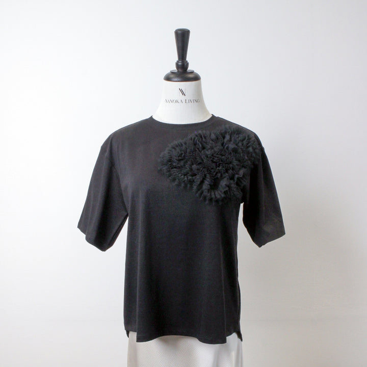 立體羽紗刺繡上衣 - 黑｜ANANA